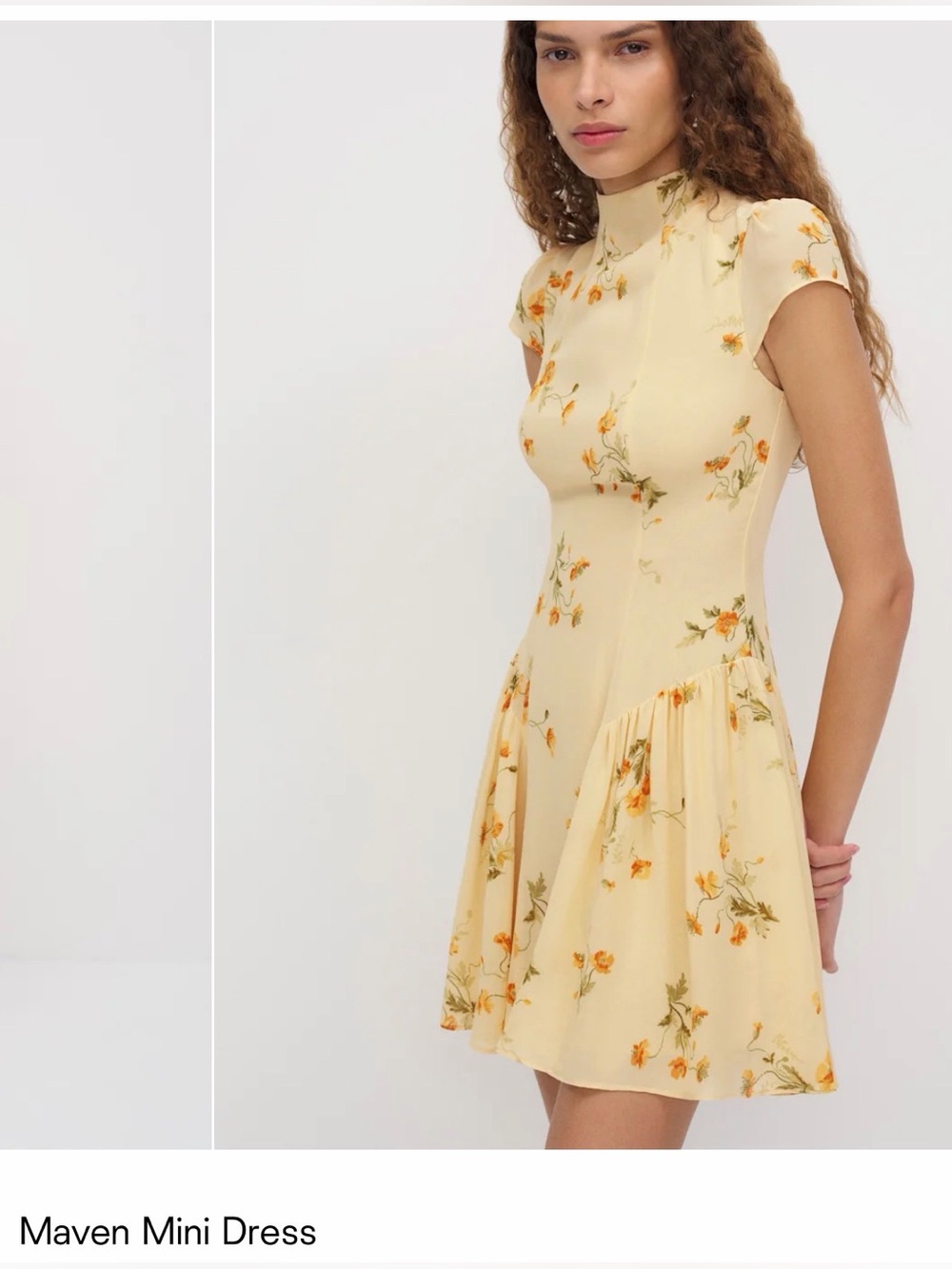 Reformation Yellow Floral High-Neck Mini Maven Dress